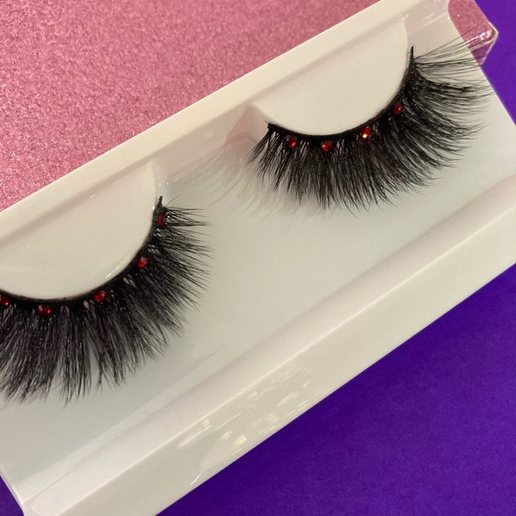 Fake Eyelashes Vampire Party Red Bling Rhinestone Vampy Goth Emo Egirl Falsies - Picture 13 of 13